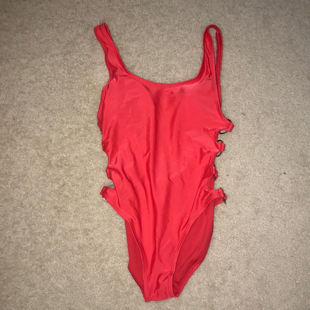 Red one piece bathing suit